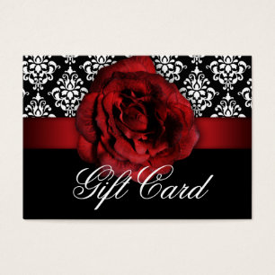 Valentine's Day Gift Card Red Rose Floral Damask