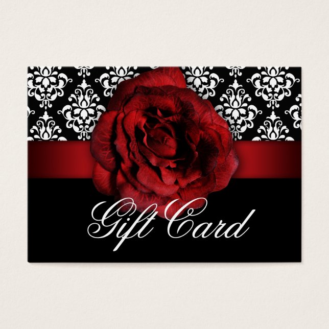 Valentine's Day Gift Card Red Rose Floral Damask (Front)