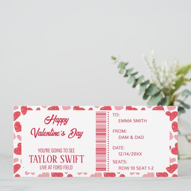Valentine's Day Gift Certificate Concert Tickets Invitation (Standing Front)