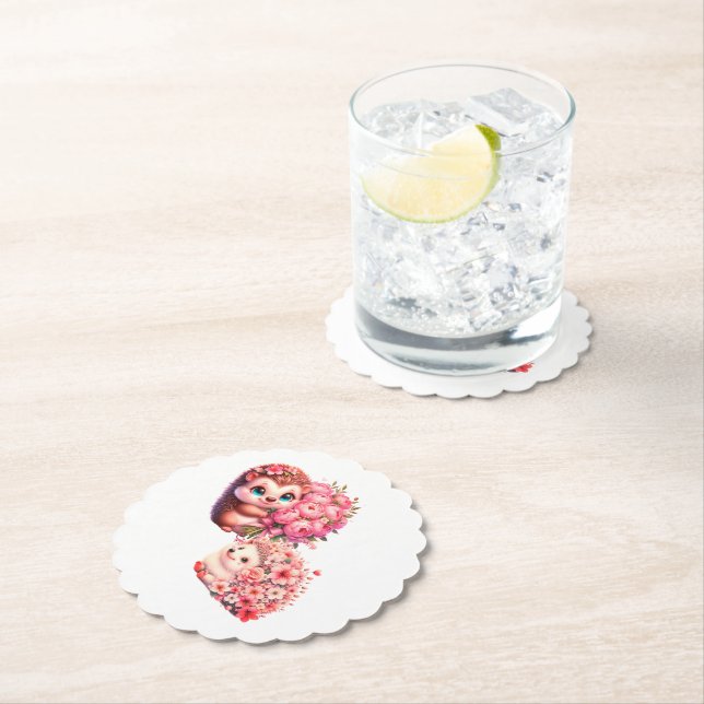 Valentine's Day Gift: Cute Hedgehogs In Love Coupl Paper Coaster (Insitu)
