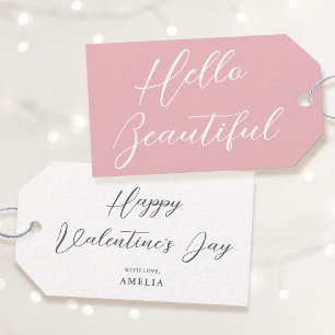 Valentine's Day Gift Tag Elegant Script Pink White