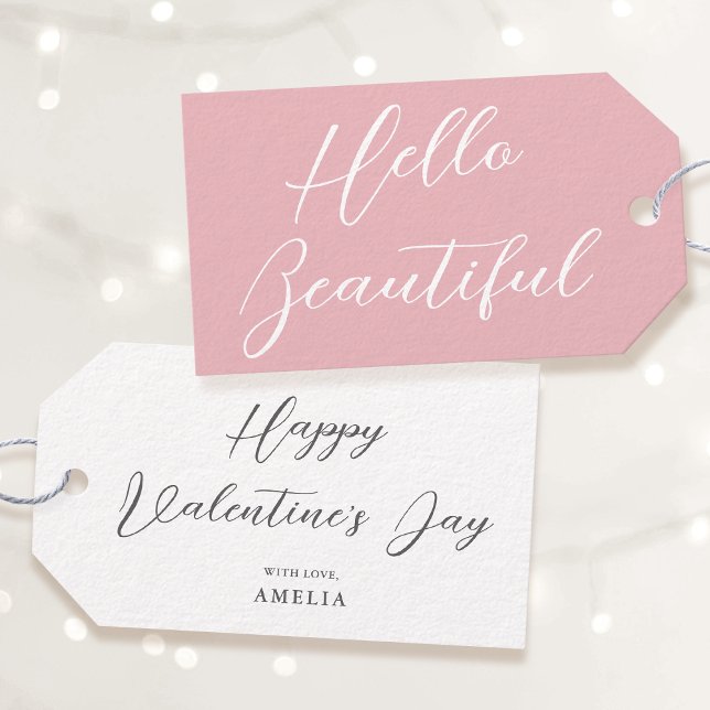 Valentine's Day Gift Tag Elegant Script Pink White (Creator Uploaded)