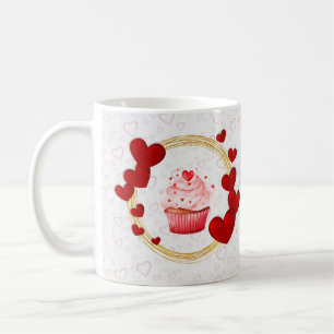 Valentine's Day Gift with Personalised Red Hearts Coffee Mug