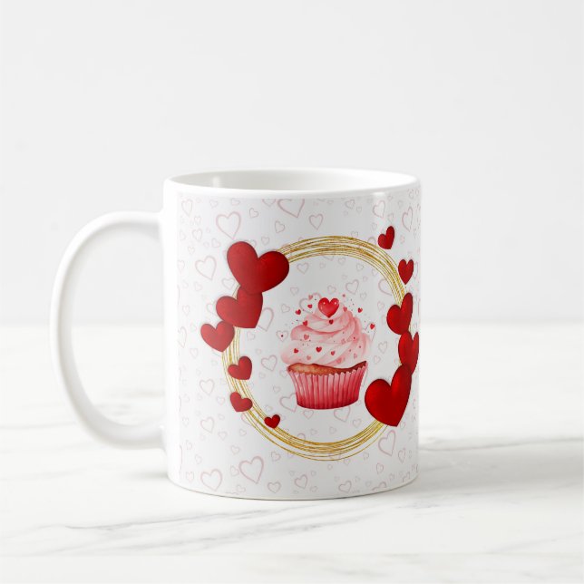 Valentine's Day Gift with Personalised Red Hearts Coffee Mug (Left)