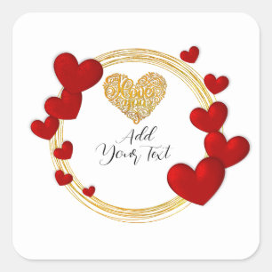 Valentine's Day Gift with Personalised Red Hearts Square Sticker