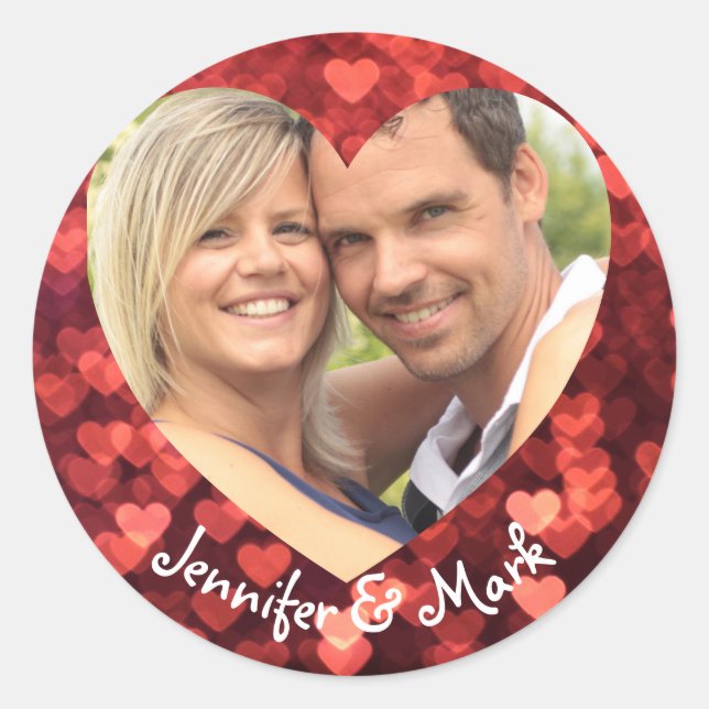 valentines day gifts Photo heart red  Classic Round Sticker (Front)