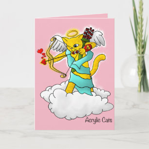 Valentine's Day Ginger Yellow Cupid Cat Holiday Card
