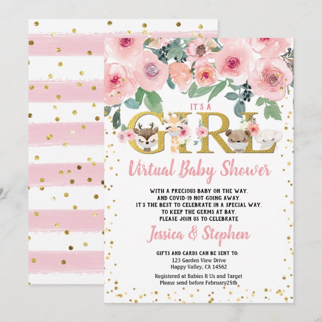 Valentine's Day Girl Virtual Baby Shower Pandemic Invitation (Front/Back)