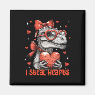 Valentines Day Girls Women I Steal Hearts Dinosaur Magnet