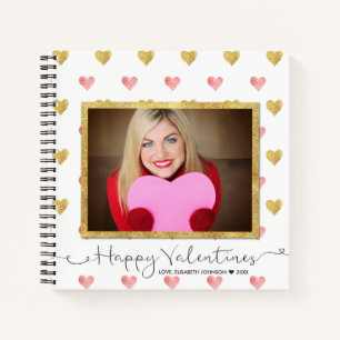 Valentines Day Glitter Heart Photo Spiral Notebook