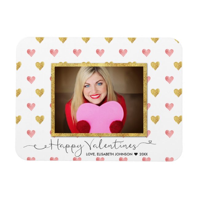 Valentines Day Glitter Heart Script - Photo Magnet (Horizontal)