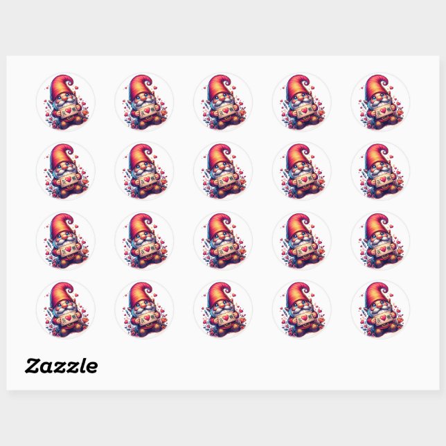Valentine's day Gnome, Classic Round Sticker (Sheet)