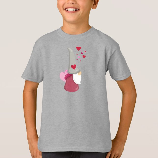 Valentine's Day Gnome, Cute Gnome, Beard, Hearts  T-Shirt (Front)