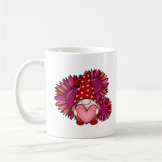 Valentine's Day Gnome Holding Heart with Sunflower Coffee Mug