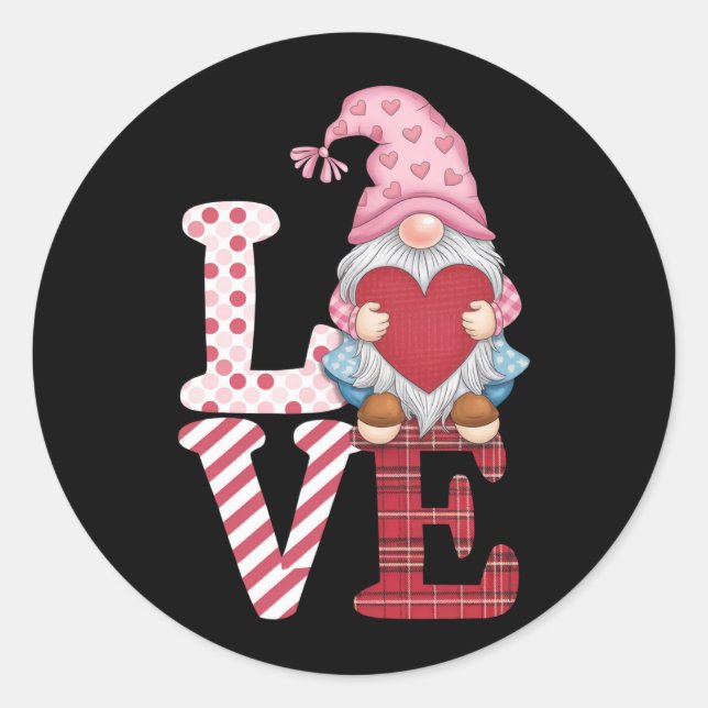 Valentines Day Gnome Love Couple Gifts for Her  Classic Round Sticker (Front)