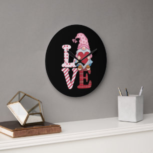 Valentines Day Gnome Love Couple Gifts for Her Large Clock