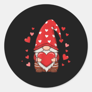 Valentines Day Gnome Love Holding Red Heart Classic Round Sticker