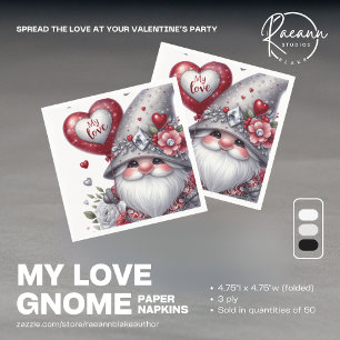 Valentine's Day Gnome Paper Napkins