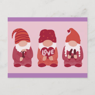 Valentines day gnomes cute creatures set  postcard