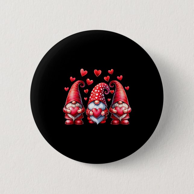 Valentines Day Gnomes Cute Red Hearts Love Gnome W 6 Cm Round Badge (Front)