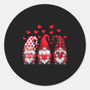 Valentines Day Gnomes Cute Red Hearts Love Gnome W Classic Round Sticker