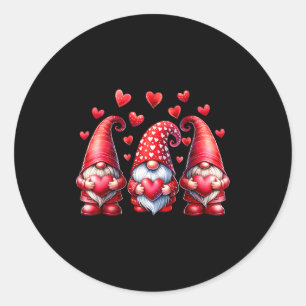 Valentines Day Gnomes Cute Red Hearts Love Gnome W Classic Round Sticker