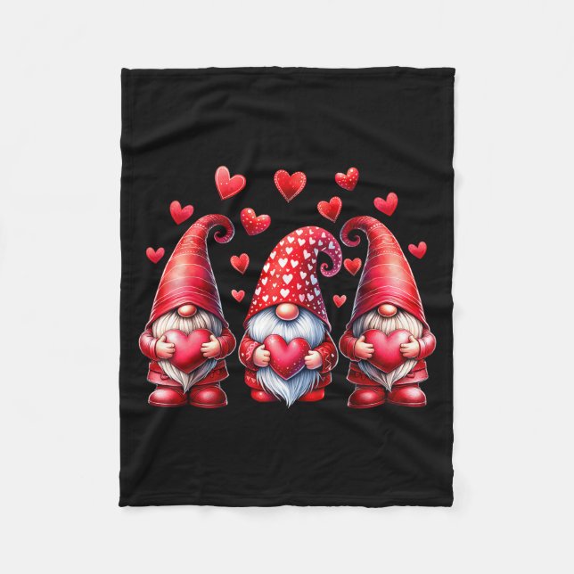 Valentines Day Gnomes Cute Red Hearts Love Gnome W Fleece Blanket (Front)