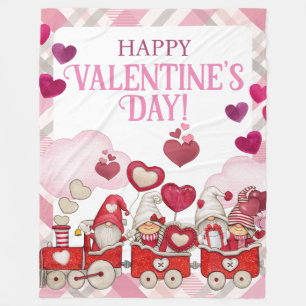 Valentine's Day Gnomes on a Train Fleece Blanket