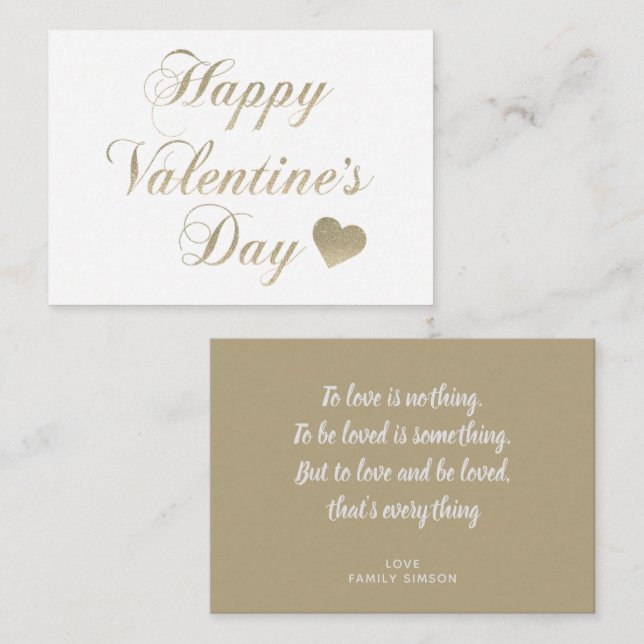 Valentine's Day Gold Glitter Heart  Card (Front/Back)