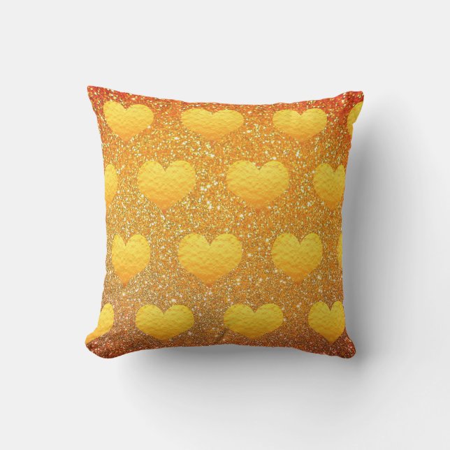 Valentine's Day Gold Heart Pattern Glitter Sparkly Cushion (Front)