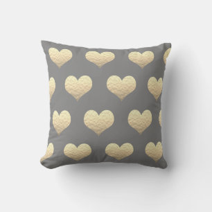 Valentines Day Gold Heart Pattern Golden Grey Grey Cushion