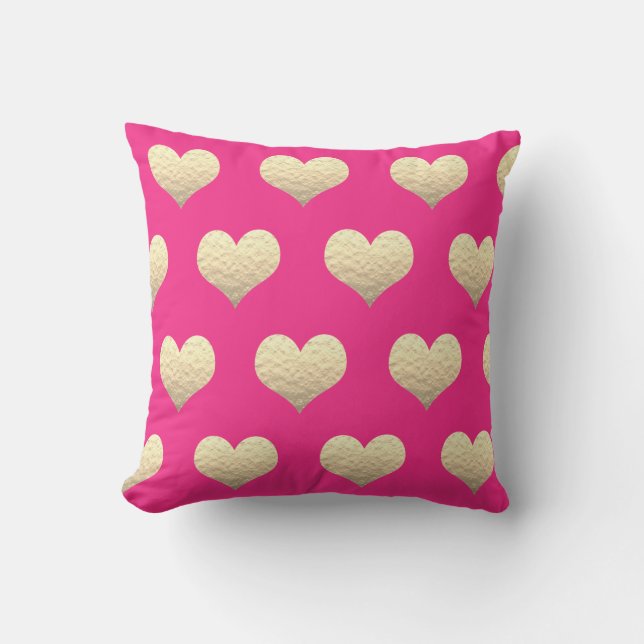 Valentine's Day Gold Heart Pattern Pink Cute Girly Cushion (Front)