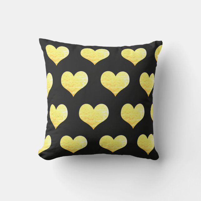 Valentine's Day Gold Hearts Golden Black Glittery Cushion (Front)