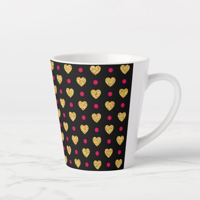 Valentine's Day Gold Hearts Pattern-23655 Latte Mug (Right)