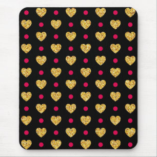 Valentine's Day Gold Hearts Pattern Mouse Mat