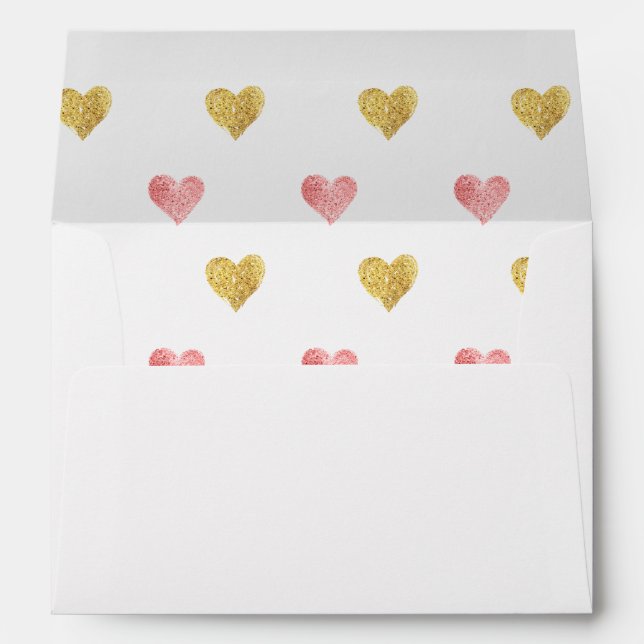 Valentines Day Gold Pink Glitter Heart Envelope A7 (Back (Bottom))