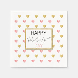 Valentine's Day Gold Pink Glitter Hearts - Napkin