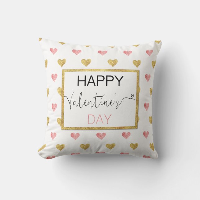 Valentine's Day Gold Pink Glitter Hearts - Pillow (Front)