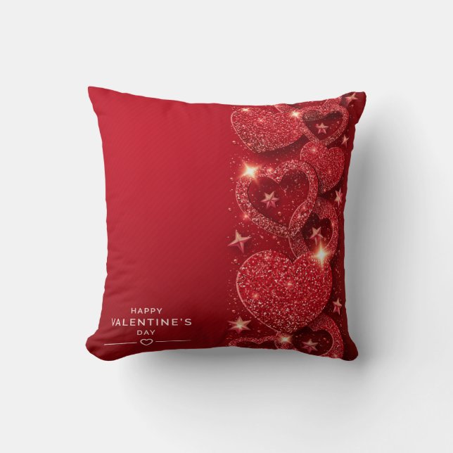 Valentine's Day Gold Stars Sparkling Hearts Red Cushion (Front)