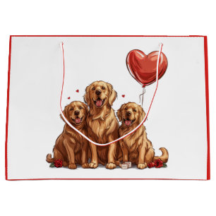Valentines Day Golden Retriever Dog Large Gift Bag