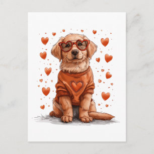 Valentines Day Golden Retriever Dog Postcard