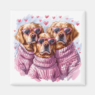Valentines Day Golden Retriever Dogs Magnet