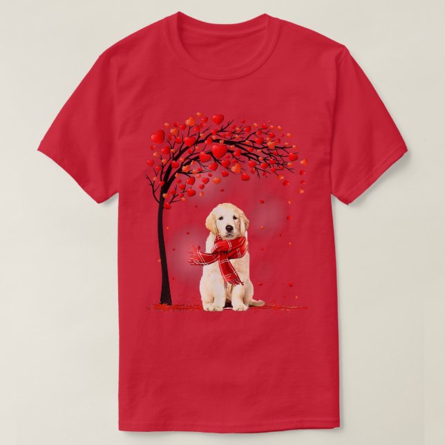 Valentines Day Golden Retriever Tree Heart Puppy D T-Shirt (Design Front)