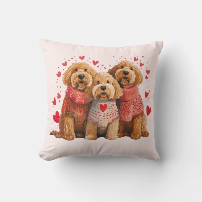 Valentines Day Goldendoodle Dogs Cushion (Front)