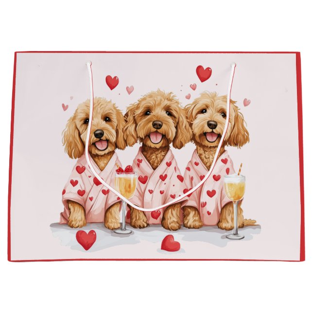 Valentines Day Goldendoodle Dogs Large Gift Bag (Front)