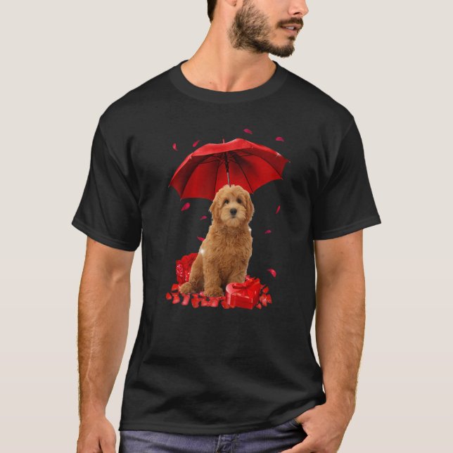 Valentines Day Goldendoodle Umbrella Heart Puppy D T-Shirt (Front)