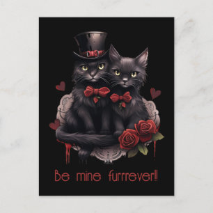 Valentine's Day Goth Cats Holiday Postcard
