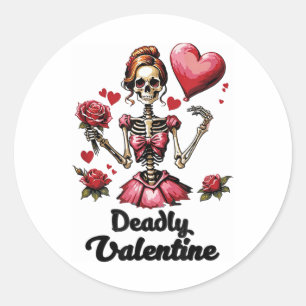 Valentines Day Goth Grunge Skeleton Roses And Tatt Classic Round Sticker