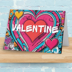 Valentine's Day Graffiti Hearts Custom Message Holiday Card