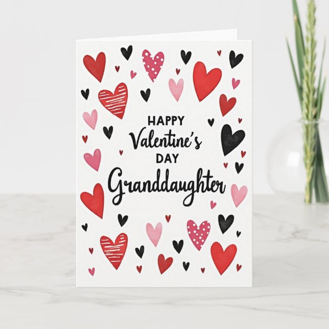 Valentines Day Granddaughter Hearts Card (Front)